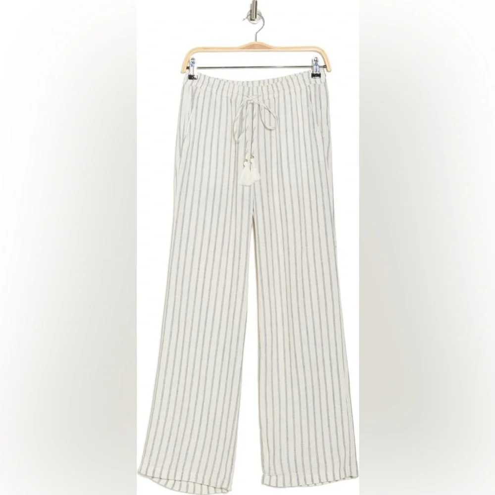 Ellen Tracy Linen Stripe Wide Leg Pants Women's Small White w/ Black pinstripes - Picture 6 of 15